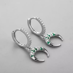 New Sterling Silver 925 Crystal Crescent Moon Hoops earring set